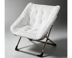 Loungestoel Rond Opvouwbaar - Zachte Fluweel Bekleding - Sterk Metalen Frame 136 kg - voor Woonkamer Slaapkamer of Balkon - Wit