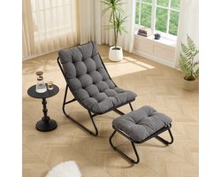 Loungestoel Tuin - Grijze Outdoor Loungestoel Met Voetenbank - Moderne Stalen Relaxstoel - 65x78x86 cm - Ontspannen - Buiten Grijs Zwart