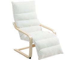 Loungestoel Verstelbare Voetensteun Relaxstoel Fluweel Look Wit 67x93-114x105cm Schommelstoel Armleuningen Leesstoel Woonkamer Fauteuil Ergonomisch Comfortabel 120kg Belastbaar Zacht Schuim