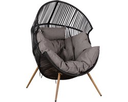 Loungestoel Zwart - Staal & Wicker - 98x90x142 cm - Loungestoel Viking - SenS-Line