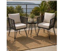Loungestoelen Set van 2 75,5x67x71 cm – Polyrotan Tuinstoelen met Dikke Kussens – Weerbestendige Balkonstoelen en Lounge Fauteuils voor Tuin, Terras, Serre en Balkon – Zwart – Mobili Bella