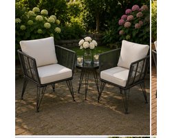 Loungestoelen Set van 4 75,5x67x71 cm – Polyrotan Tuinstoelen met Dikke Kussens – Weerbestendige Balkonstoelen en Lounge Fauteuils voor Tuin, Terras, Serre en Balkon – Zwart – Mobili Bella