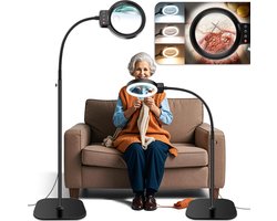 Loupelamp op Voet (10X & 30X Vergroting) - 2-in-1 Staande Vergrootglas met Licht - 72 LED's met 3 Lichtstanden - Buigbare Gansnek voor Handwerken & Lezen - Zwart