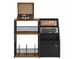 Loushops - Bijzettafel - Platenspeler meubel - Platenspeler kast - Vinyl kast - 3 Verdiepingen - 30 x 81 x 69 cm - Hout - Staal