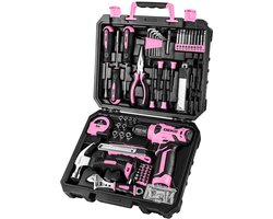 Loushops - Gereedschap - Gereedschapskoffer - Gereedschapset - Handgereedschap - Toolbox - 126 Delig - Combo kits - Roze - Zwart