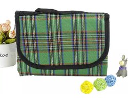 LOUZIR Opvouwbaar Picknick Kleed - Waterdicht - Plastic Buiten Deken - Groot Strand Laken - Festival / Camping Plaid Blanket - Afmeting 180 x 145 cm - Groen Geruit