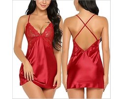 LOUZIR Satijnen nachtjurk- sexy lingerie- nachtjapon- Nachtkleding- rood