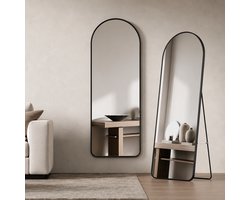 LØVA Zwarte Passpiegel - 160x60 cm - Wandspiegel - Modern - Kleedkamer Spiegel - Staande Spiegel met Metalen Rand - Kleur: Zwart