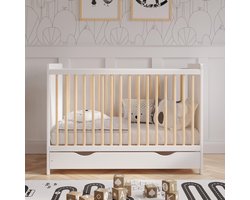 Love For Sleep Tokyo Babybedje 2-in-1 – Meegroeibed 120x60 cm – Inclusief Hypoallergeen Matras & Open Schuiflade – Massief Grenenhout – Wit-Grenen