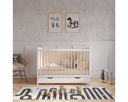 Love For Sleep Tokyo Babybedje met Lade - Ledikant 60x120 cm - Inclusief Matras - Wit & Grenen - Meegroei Babybed