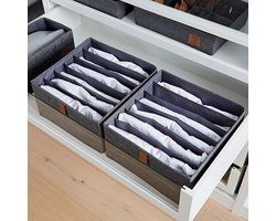 LOVE IT STORE IT Premium ladekast 2-delig - Garderobekastorganizer van linnen - Versterkt - 6 compartimenten voor bh's, shirts, broeken - Grijs - 30 x 30 x 15 cm (verpakking van 2)