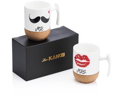 Love-KANKEI MR MRS Mokken Koffiemokken Huwelijkscadeau Mokken voor koppels 300ml, kurk bodemontwerp keramiek, cadeau voor koppel Bruid en bruidegom Getrouwd stel voor bruiloft Valentijnsdag Kerstmis
