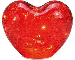 Love - Liefde - Valentijn - Hart - Rood-glazen hart met 10 LED en timer