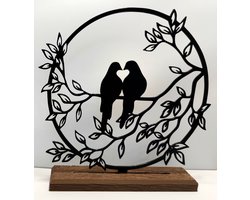 Lovebirds Ornament op voet - Ashtonville - 18,3 cm x 17,6 cm - ornament op standaard - binnen - staand - jubileum huwelijk cadeau - trouwerij - samenwonen - verjaardag vrouw - Cork Wood PLA - bureau decoratie - kast decoratie - tafel decoratie