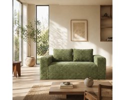 Lover sofa - Corduroy groene vloerbank - Schuimcomfort - Compacte bank - Frameloze diepe zitbank, geen montage nodig - Moderne stijl