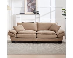 Loveseat – 2-zitsbank – Fauteuil – Tweezitsbank – Zitbank – Modern Minimalistisch Design – Hardhouten Frame – Comfortabele Katoenen Kussens – Beige Stoffering