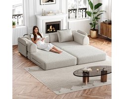 Loveseat – 2-zitsbank – Slaapbank – Sofa – Zithoek – Chenille Stoffering – Met Opbergruimte – Drie Metalen Frames – Modular Uitbreidbaar – Khaki