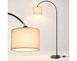 LOVHAUS Boog Vloerlamp 170 cm - Beige Linnen Kap - Incl. 12W LED - Voetschakelaar
