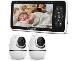 Lovinoo Babyfoon - Babyfoon met 2 Camera's – Baby Monitor - Hondencamera - Huisdiercamera - Op Afstand Bestuurbaar - Temperatuursensor - Uitbreidbaar Tot 4 Camera's - Terugspreekfunctie - Video & Audio – Baby Camera - 5.0 Inch Scherm