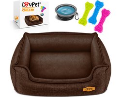 LovPet® Hondenbed Hondenkussen Hondenmand Chiller, Incl. Kom + 3X Kauwbotten, Hondenbankkussen voor Kleine, Middelgrote & Grote Honden, Hoes Afneembaar en Wasbaar - XL (110 x 75 x 27 cm), Bruin