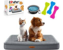 LovPet® Hondenbed Orthopedisch Hondenkussen Hondenmand Cookie, Incl. Kom + 3X Kauwbotten, Hondenbank voor Kleine, Middelgrote & Grote Honden, Hoes Afneembaar en Wasbaar - M (76 x 51 x 7.6 cm), Antraciet / Grijs