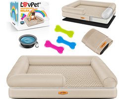 LovPet® Hondenmand Orthopedisch Hondenbed Hondenkussen Relax, Inclusief Kom + 3X Kauwbotten, Hondenbank voor Kleine, Middelgrote & Grote Honden, Hoes Afneembaar en Wasbaar - M (91 x 71 x 25 cm), Beige