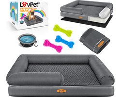 LovPet® Hondenmand Orthopedisch Hondenbed Hondenkussen Relax, Inclusief Kom + 3X Kauwbotten, Hondenbank voor Kleine, Middelgrote & Grote Honden, Hoes Afneembaar en Wasbaar - L (106 x 80 x 25 cm), Antraciet