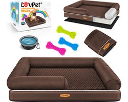 LovPet® Hondenmand Orthopedisch Hondenbed Hondenkussen Relax, Inclusief Kom + 3X Kauwbotten, Hondenbank voor Kleine, Middelgrote & Grote Honden, Hoes Afneembaar en Wasbaar - L (106 x 80 x 25 cm), Bruin