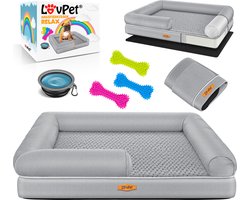 LovPet® Hondenmand Orthopedisch Hondenbed Hondenkussen Relax, Inclusief Kom + 3X Kauwbotten, Hondenbank voor Kleine, Middelgrote & Grote Honden, Hoes Afneembaar en Wasbaar - XL (120 x 85 x 25 cm), Grijs