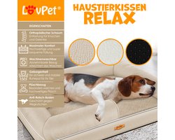 LovPet® Hondenmand Orthopedisch Hondenbed Hondenkussen Relax, Inclusief Kom + 3X Kauwbotten, Hondenbank voor Kleine, Middelgrote & Grote Honden, Hoes Afneembaar en Wasbaar - XL (120 x 85 x 25 cm), Beige