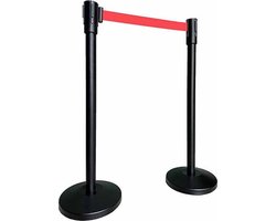 Lowander afzetpaal metaal - 2 stuks - Afzetpaaltjes met uittrekbaar lint - Rood