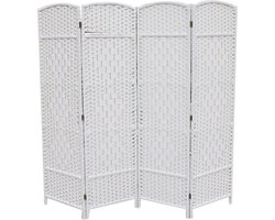 Lowander kamerscherm 170x160 cm - Roomdivider - Scheidingswand - 4 panelen - Opvouwbaar kamerscherm - Wit