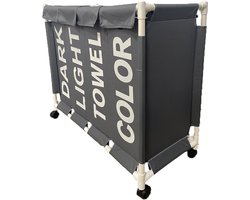 Lowander wasmand met deksel 120 liter - Wassorteerder met 4 vakken - Op wieltjes - Dark Light Towel Color - Wasverzamelaar met zwenkwielen - Grijs / Wit