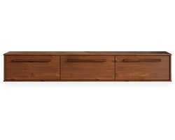 Lowboard TECCA hangend van massief hout, kastanjekleur - moderne hangende console met 3 kleppen, mid-century stijl, stijlvolle wandcommode met opbergsfeer