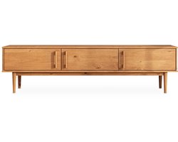 Lowboard TECCA met 3 deuren, eikenkleur - Dressoir met opbergruimte, lage ladekast van massief hout, Mid Century woonkamer meubels- ambiente