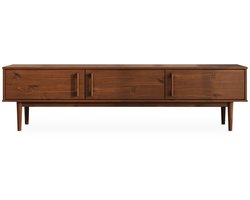 Lowboard TECCA van massief hout met 3 deuren, kastanje - woonkamer meubels in mid-century stijl met veel opbergruimte, lage ladekast ook geschikt als hal meubel of woonkamer dressoir - ambiente