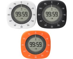 Lowell Quartz timer / kookwekker in zwart met verschillende alarm /geluid Functie : Countdown Timer, Count Up. / 3 verschillende toepassingen: metalen oppervlak met behulp van een magneet; staand; hangend aan muur. Just a Minute
