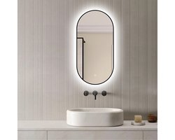 Loxa - Ovale Badkamerspiegel Vienna met led 40x80cm - Zwarte omlijsting - Dimbaar - Condensvrij vlak- Duurzame kwaliteit - Eenvoudige installatie