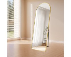 LoXa Passpiegel Luxora Goud – 160x60 cm – Staand & Hangend – Aluminium Frame – HD Glas – Luxe Volledige Lichaam Spiegel