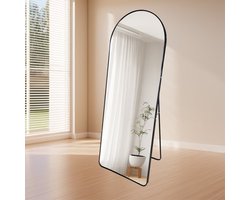 LoXa Passpiegel Luxora Zwart – 160x60 cm – Staand & Hangend – Aluminium Frame – HD Glas – Luxe Volledige Lichaam Spiegel