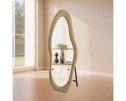 LoXa Passpiegel Velanto Taupe – 160x60 cm – Alleen Staand – Velvet Frame – HD Glas – Luxe Volledige Lichaam Spiegel