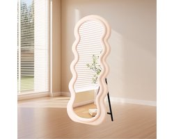 LoXa Passpiegel Veloura Blush – 160x60 cm – Alleen Staand – Velvet Frame – Golvend Design – HD Glas – Luxe Volledige Lichaam Spiegel