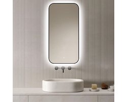 Loxa - Rechthoekige Badkamerspiegel Monaco met led 50x100cm - Zwarte omlijsting - Dimbaar - 3 Led standen - Condensvrij vlak - Duurzame kwaliteit - Anti Corrosie spiegel - Eenvoudige installatie