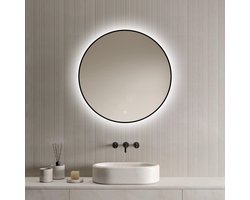 Loxa - Ronde Badkamerspiegel Ilona met Led 70cm - Zwarte omlijsting - Dimbaar - Condensvrij vlak- Duurzame kwaliteit - Eenvoudige installatie