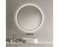 Loxa - Ronde Badkamerspiegel Ilona met Led 80cm - Zwarte omlijsting - Dimbaar - Condensvrij vlak- Duurzame kwaliteit - Eenvoudige installatie