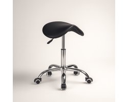 Loxa - Zadelkruk ErgoBalance - Ergonomisch ontwerp - In hoogte verstelbaar 48–63 cm - Eco-leer - Met wieltjes - Zwarte zitting - Comfort & mobiliteit
