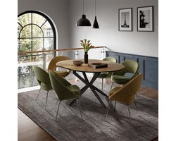 Loyd Luxe Ronde Uitschuifbare Eettafel 120–160 cm Zwart/Eiken Rustiek 76,5 cm Hoog – Modern Design met Stalen Onderstel