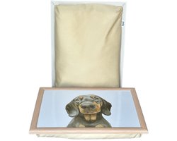 L&P- Laptray - Schoottafel - Schootkussen - Laptoptafel - Dienblad met kussen - Teckel Illustratie - 42x33x6 cm