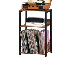 LP Opbergsysteem - Vintage Bruin - Tot 100 Platen - Stevig Hout & Metaal - 65 x 40 x 30 cm (H x B x D) - Platenspeler Meubel - Platen Houder - Vinyl Kast / Tafel - Standaard - Platenrek - Platenhouder - Platenkast