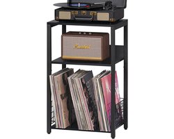 LP Opbergsysteem - Zwart - Tot 100 Platen - Stevig Hout & Metaal - 65 x 40 x 30 cm (H x B x D) - Platenspeler Meubel - Platen Houder - Vinyl Kast / Tafel - Standaard - Platenrek - Platenhouder - Platenkast